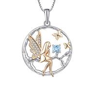 FJ Collar Ángel de la Guarda Plata de Ley 925 Colgante Árbol de la Vida Collar Hada Mariposa con Marzo Piedra de Nacimiento Azul Aguamarina Joyas Regalos para Mujer Niña