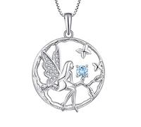 FJ Collar Ángel de la Guarda Plata de Ley 925 Colgante Árbol de la Vida Collar Hada Mariposa con Marzo Piedra de Nacimiento Azul Aguamarina Joyas Regalos para Mujer Niña