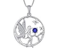 FJ Collar Ángel de la Guarda Plata de Ley 925 Colgante Árbol de la Vida Collar Hada Mariposa con Septiembre Piedra de Nacimiento Espinela Azul Joyas Regalos para Mujer Niña