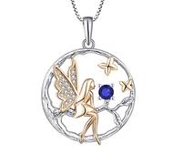 FJ Collar Ángel de la Guarda Plata de Ley 925 Colgante Árbol de la Vida Collar Hada Mariposa con Septiembre Piedra de Nacimiento Espinela Azul Joyas Regalos para Mujer Niña