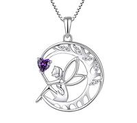 FJ Collar Ángel de la Guarda Plata de Ley 925 Mujer Collar Árbol de la Vida Collar Hada Luna Colgante Febrero Piedra de Nacimiento Collar Amatista Regalos de Joyería para Mujer Niña