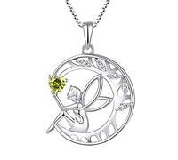 FJ Collar Ángel de la Guarda Plata de Ley 925 Mujer Collar Árbol de la Vida Collar Hada Luna Colgante Agosto Piedra de Nacimiento Collar Verde Peridoto Regalos de Joyería para Mujer Niña