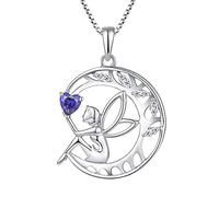 FJ Collar Ángel de la Guarda Plata de Ley 925 Mujer Collar Árbol de la Vida Collar Hada Luna Colgante Diciembre Piedra de Nacimiento Collar Tanzanita Regalos de Joyería para Mujer Niña