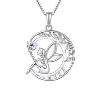 FJ Collar Ángel de la Guarda Plata de Ley 925 para Mujer - Árbol de la Vida, Hada Luna Colgante, Junio Piedra de Nacimiento Alejandrita - Regalos de Joyería para Mujer y Niña