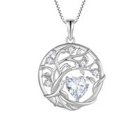 FJ Collar Árbol de la Vida para Mujer Plata de Ley 925 Colgante Piedra de Nacimiento Abril Collar Zirconia Cúbica Joyas Regalos para Mujer Esposa Mamá