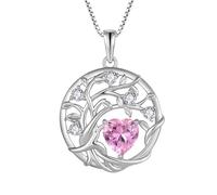FJ Collar Árbol de la Vida para Mujer Plata de Ley 925 Colgante Piedra de Nacimiento Octubre Collar Rosa Joyas Regalos para Mujer Esposa Mamá