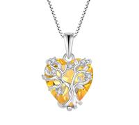FJ Collar Árbol de la Vida Plata de Ley 925 Colgante Corazón Piedra de Nacimiento Noviembre Collar Amarillo Joyas Regalos para Mujer Esposa Mamá