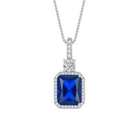 FJ Collar con colgante rectangular de plata de ley 925 con piedra natal para mujer