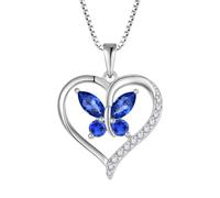 FJ Collar Mariposa Corazón Mujer Plata de Ley 925 Colgante Espinela Azul Collar Septiembre Piedra de Nacimiento Joyas Regalos para Mujer Novia Esposa Mamá