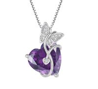 FJ Collar Mariposa Corazón Plata de Ley 925 Colgante Amatista Collar Febrero Piedra de Nacimiento Joyas Regalos para Mujer Mamá Esposa Novia