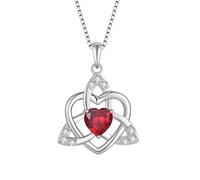 FJ Collar Nudo Celta Corazón Plata de Ley 925 con Julio Piedra de Nacimiento Collar Rubí Joyas Regalos para Mujer Novia Esposa Mamá
