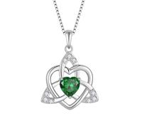 FJ Collar Nudo Celta Corazón Plata de Ley 925 con Mayo Piedra de Nacimiento Collar Verde Joyas Regalos para Mujer Novia Esposa Mamá