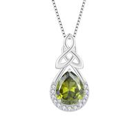 FJ Collar Nudo Celta Plata de Ley 925 Collar con Colgante de Infinito Lágrima con Agosto Piedra de Nacimiento Verde Peridoto Joyas Regalos para Mujer