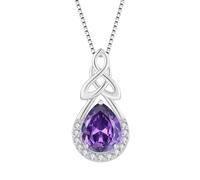 FJ Collar Nudo Celta Plata de Ley 925 Collar con Colgante de Infinito Lágrima con Febrero Piedra de Nacimiento Amatista Joyas Regalos para Mujer