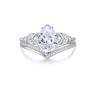 FJ Juego de anillos de boda para mujer, de plata de ley 925, con forma de pera, anillo de compromiso, anillo de compromiso, anillo de aniversario, conjuntos de joyería para ella, Piedra preciosa.