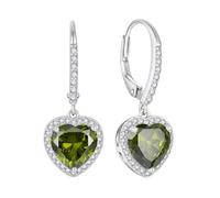 FJ Pendientes Colgantes Corazón Plata de Ley 925 Pendientes Palanca Solitario Halo con Agosto Piedra de Nacimiento Verde Peridoto Joyas para Mujer