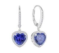 FJ Pendientes Colgantes Corazón Plata de Ley 925 Pendientes Palanca Solitario Halo con Diciembre Piedra de Nacimiento Tanzanita Joyas para Mujer