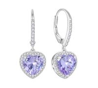 FJ Pendientes Colgantes Corazón Plata de Ley 925 Pendientes Palanca Solitario Halo con Junio Piedra de Nacimiento Alejandrita Joyas para Mujer