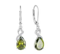 FJ Pendientes Colgantes Lágrima Plata de Ley 925 Pendientes Verde Peridoto Piedra de Nacimiento Agosto Joyas para Mujer