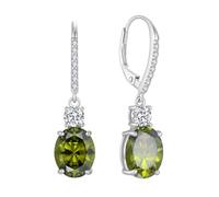 FJ Pendientes Colgantes Ovalado Plata de Ley 925 Pendientes Palanca con Piedra de Nacimiento Agosto Verde Peridoto Pendientes para Mujer