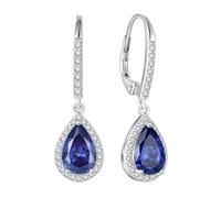 FJ Pendientes Colgantes Plata de Ley 925 Pendientes Lágrima Palanca Pendientes Solitario Halo con Diciembre Piedra de Nacimiento Tanzanita Joyas para Mujer