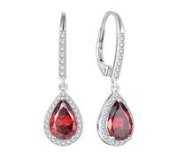 FJ Pendientes Colgantes Plata de Ley 925 Pendientes Lágrima Palanca Pendientes Solitario Halo con Enero Piedra de Nacimiento Granate Joyas para Mujer