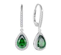 FJ Pendientes Colgantes Plata de Ley 925 Pendientes Lágrima Palanca Pendientes Solitario Halo con Mayo Piedra de Nacimiento Verde Joyas para Mujer