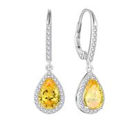 FJ Pendientes Colgantes Plata de Ley 925 Pendientes Lágrima Palanca Pendientes Solitario Halo con Noviembre Piedra de Nacimiento Amarillo Joyas para Mujer