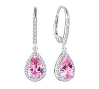FJ Pendientes Colgantes Plata de Ley 925 Pendientes Lágrima Palanca Pendientes Solitario Halo con Octubre Piedra de Nacimiento Rosa Joyas para Mujer