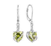 FJ Pendientes Mujer Corazón Pendientes Agosto Piedra de Nacimiento Pendientes Verde Peridoto Plata de Ley 925 Pendientes Infinito Joyas Regalos para Mujer Novia Esposa Mamá