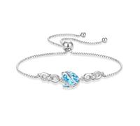 FJ Pulsera de plata de ley 925 con piedra natal de corazón, joyería infinita para mujer
