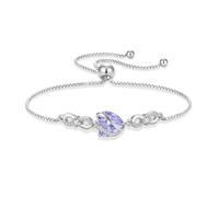 FJ Pulsera de plata de ley 925 con piedra natal de corazón, joyería infinita para mujer, One Size, Metal, Alejandrita sintética