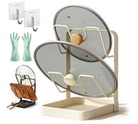 fjaldjfu 2026 New Kitchen Pot Lid Storage Rack, Kitchen Pot Lid Holder, Pots Lids Organizer Rack with Removable Drip Tray, Multifunctional Utensils Pan Pots Cover Lids Rack Shelf (1PC-B,Double-layer)