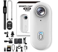 fjaldjfu Mini Action Camera Wearable 1080P with 64GB Memory Card, Body Cameras with Audio and Video Recording, Ipx7 Camara Sumergible Acuatica, Wearable Camara 360 Grados Deportiva (White-64G)