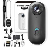 fjaldjfu Mini Action Camera Wearable 1080P with 64GB Memory Card, Body Cameras with Audio and Video Recording, Ipx7 Camara Sumergible Acuatica, Wearable Camara 360 Grados Deportiva (Black-128G)