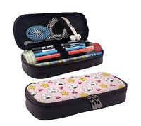 FJAUOQ Bonito estuche de cuero con estampado de bola de arroz, bolsa de gran capacidad para bolígrafos, estuche organizador de cosméticos con cremallera, Black, Talla única, Estuche para lápices