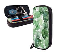FJAUOQ Bonito estuche de piel con diseño de cactus de acuarela de gran capacidad, bolsa portátil con cremallera para organizador de oficina, Black, Talla única, Estuche para lápices