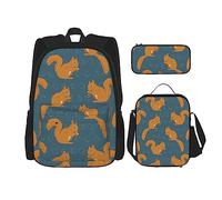 FJAUOQ Bonito juego de mochila con diseño de ardilla, 3 piezas, kit de mochila de bolsa de almuerzo, estuche para lápices, gran capacidad, Bp652, Talla única, Mochilas