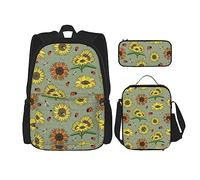 FJAUOQ Bonito juego de mochila con patrón de abeja y girasol, 3 piezas, kit de mochila de bolsa de almuerzo, estuche para lápices, gran capacidad, Bp502, Talla única, Mochilas