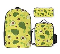 FJAUOQ Bonito juego de mochila con patrón de aguacate, 3 piezas, kit de mochila de bolsa de almuerzo, estuche para lápices, gran capacidad, avocado, Talla única, Mochilas