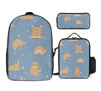 FJAUOQ Bonito juego de mochila con patrón de conejillo de indias para yoga, 3 piezas, kit de mochila de bolsa de almuerzo, estuche para lápices, gran capacidad, Bonito patrón de conejillo de indias de
