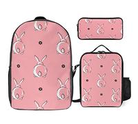 FJAUOQ Bonito juego de mochila con patrón de conejo, 3 piezas, kit de mochila de bolsa de almuerzo, estuche para lápices, gran capacidad, Bonito patrón de conejo, Talla única, Mochilas