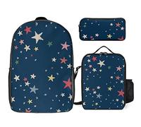 FJAUOQ Bonito juego de mochila con patrón de estrellas coloridas, 3 piezas, kit de mochila de bolsa de almuerzo, estuche para lápices, gran capacidad, Cute Star-2, Talla única, Mochilas