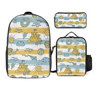 FJAUOQ Bonito juego de mochila de estrella de mar, conchas y peces, 3 piezas, kit de mochila de bolsa de almuerzo, estuche para lápices, gran capacidad, Océano, Talla única, Mochilas