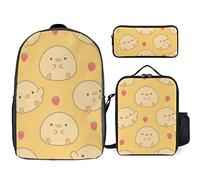 FJAUOQ Bonito juego de mochila de pollo, 3 piezas, kit de mochila de bolsa de almuerzo, estuche para lápices, gran capacidad, Cute Chicken-2, Talla única, Mochilas