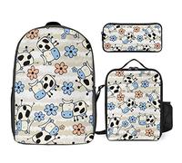 FJAUOQ Bonito juego de mochila de vaca, 3 piezas, divertido kit de mochila de bolsa de almuerzo, estuche para lápices, gran capacidad, Linda vaca., Talla única, Mochilas