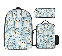 FJAUOQ Bonito y divertido patrón de pingüino (2) juego de mochila, 3 piezas, kit de mochila de bolsa de almuerzo, estuche de lápices, gran capacidad, Lindo pingüino-1, Talla única, Mochilas