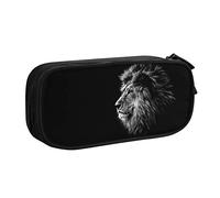 FJAUOQ Caja de lápices Black Lion Pencil Case Compartments Pen Pouch Box Multifunctional Makeup Bag Holder Large Storage Stationery Organizer with Zipper for Office Travel