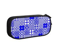 FJAUOQ Caja de lápices Blue Tile Pattern Print Pencil Case Compartments Pen Pouch Box Multifunctional Makeup Bag Holder Large Storage Stationery Organizer with Zipper for Office Travel