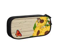 FJAUOQ Caja de lápices Butterfly Plank Sunflower Pencil Case Compartments Pen Pouch Box Multifunctional Makeup Bag Holder Large Storage Stationery Organizer with Zipper for Office Travel